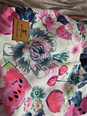 Vera Bradley Floral & Watermelon Canvas Tote - Pink, Teal & Gray Accents